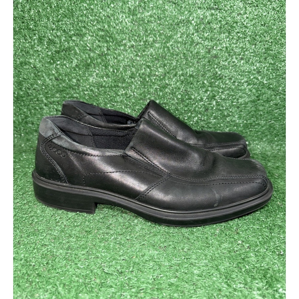 Ecco Helsinki 2.0 Mens Size 7-7.5 Black Casual Leather Apron Toe Slip On Shoes